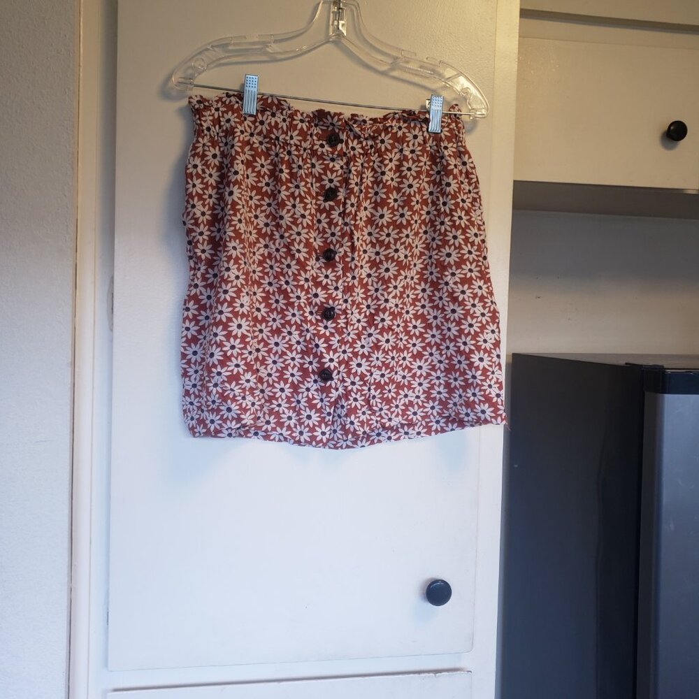 Madewell Orange Skirt with Flowers all over Size Med